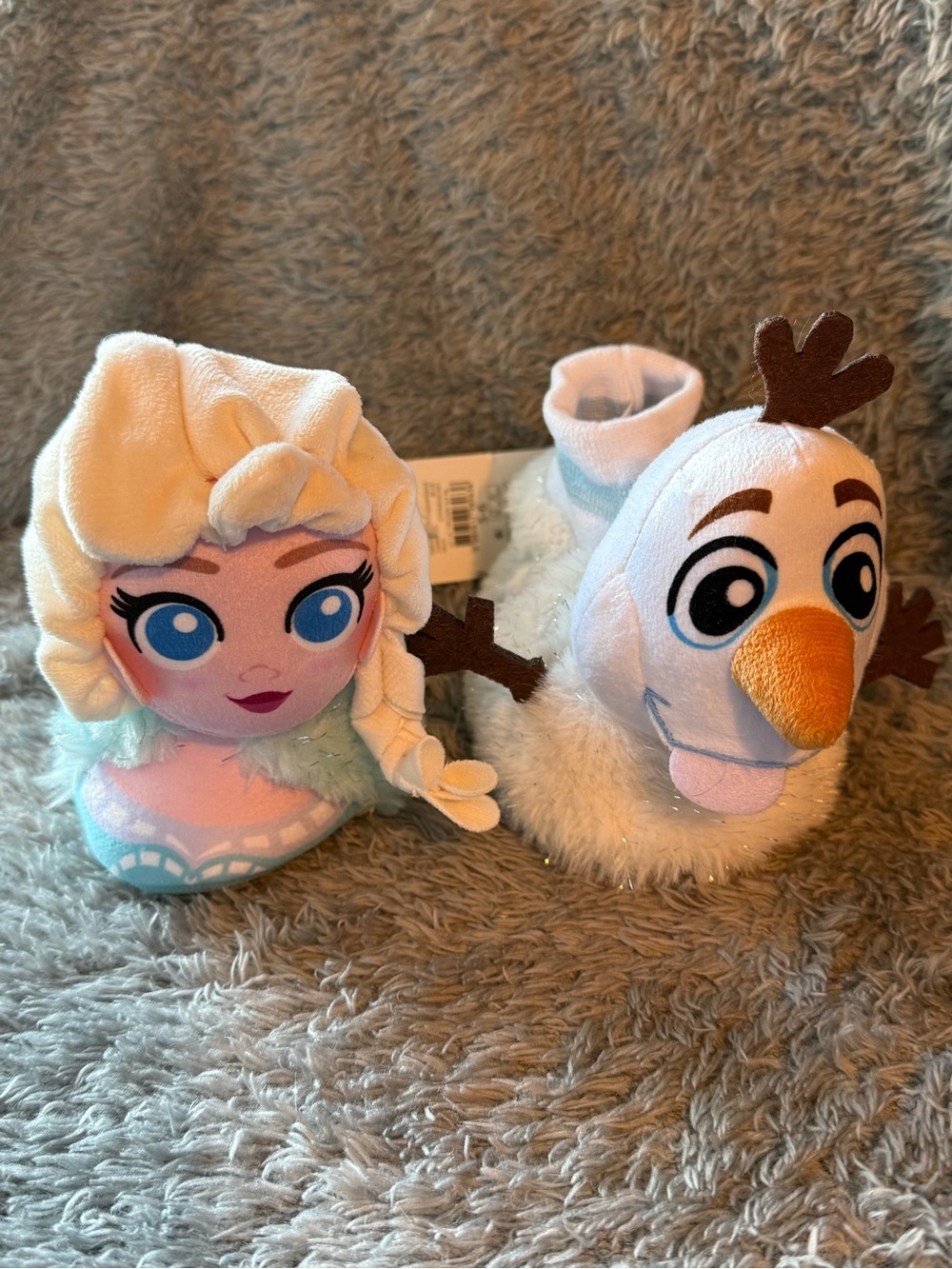 Frozen Girls 5-6 Plush Elsa and Olaf Slippers‎ Blue, White, Orange Slip On  New